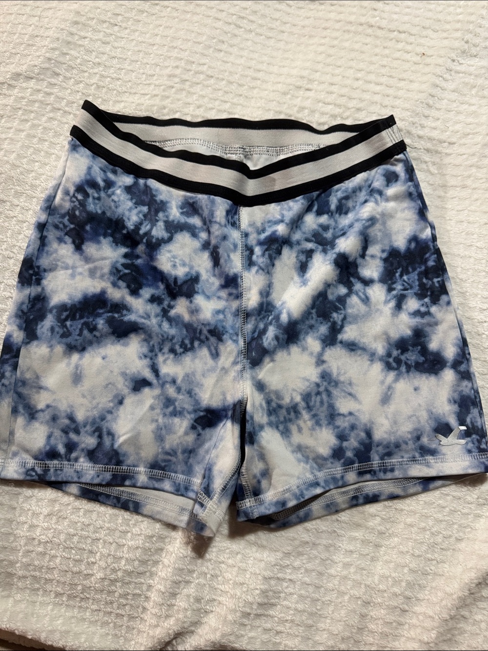 Hollister Blue Tie-Dye Bike Shorts with Striped Waistband